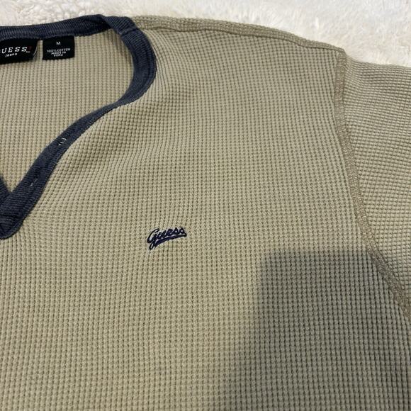 Vintage Men’s Guess USA Waffle Green Knit Long Sleeve Shirt Size M - Picture 5 of 6